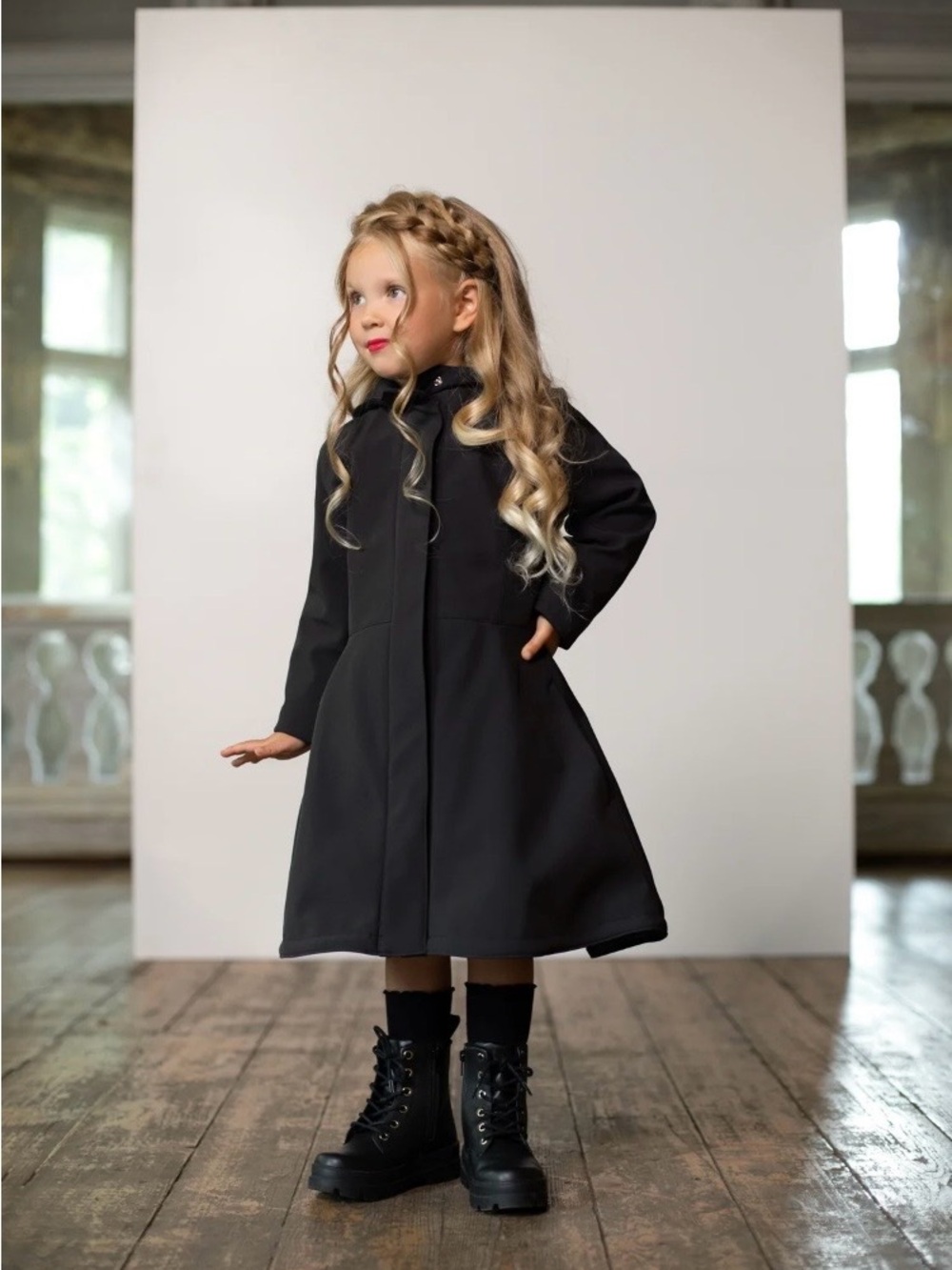 RainSisters Girls Flared Coat Midnight Black Size 110/116 (5/6) NWT Discontinued